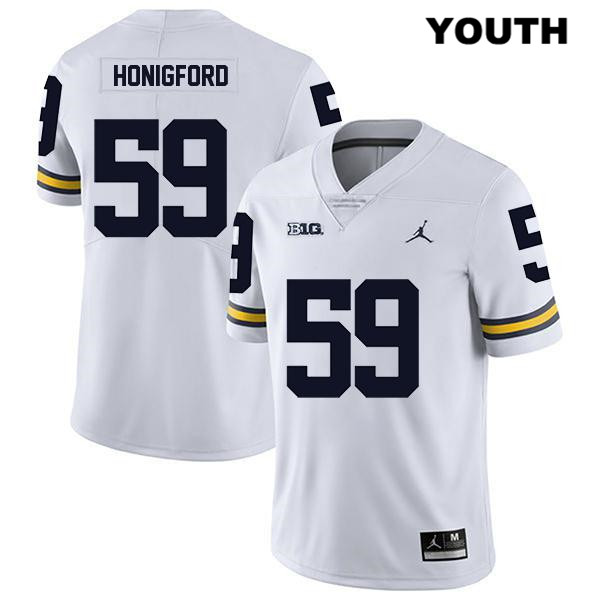 Youth NCAA Michigan Wolverines Joel Honigford #59 White Jordan Brand Authentic Stitched Legend Football College Jersey MM25W54UC